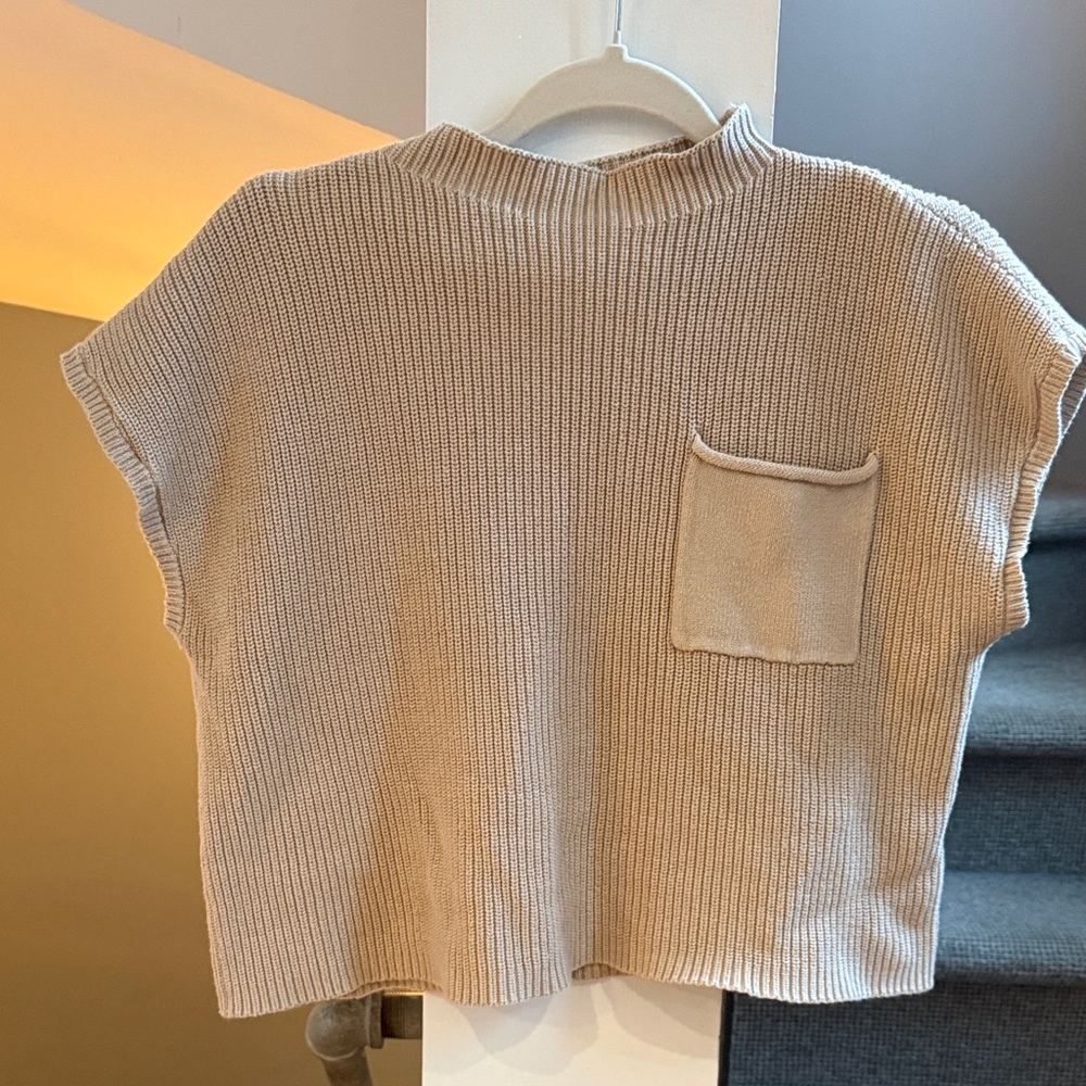 Beige Ribbed Knit Top
